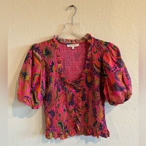 Love the Label Anthropologie Faye Smocked Blouse in Molly Pink Paisley Small